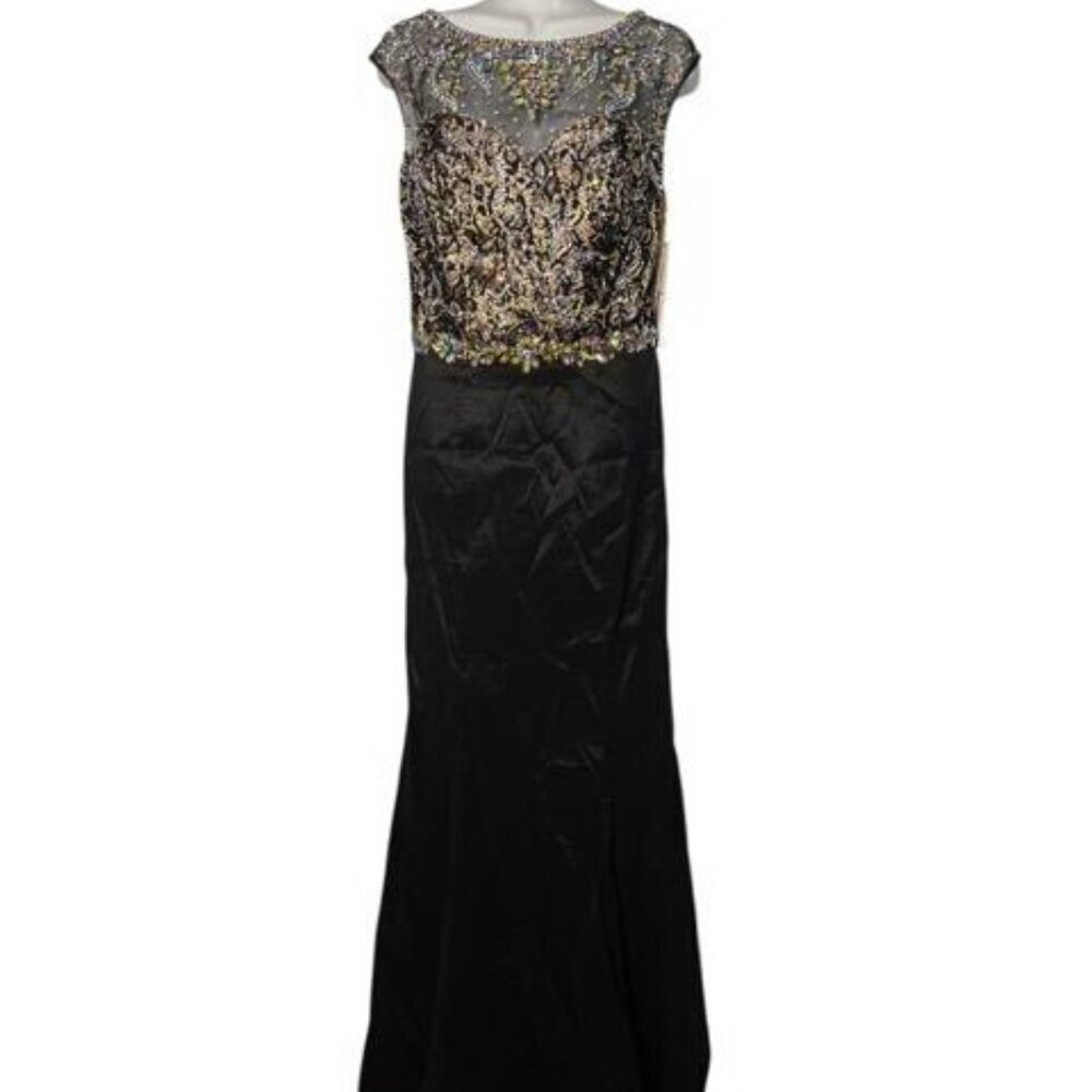 Black Beadded Lace Taffeta Illusion Gown